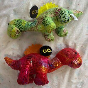 Green and Red Iridescent Dinosaur Plush set NWT